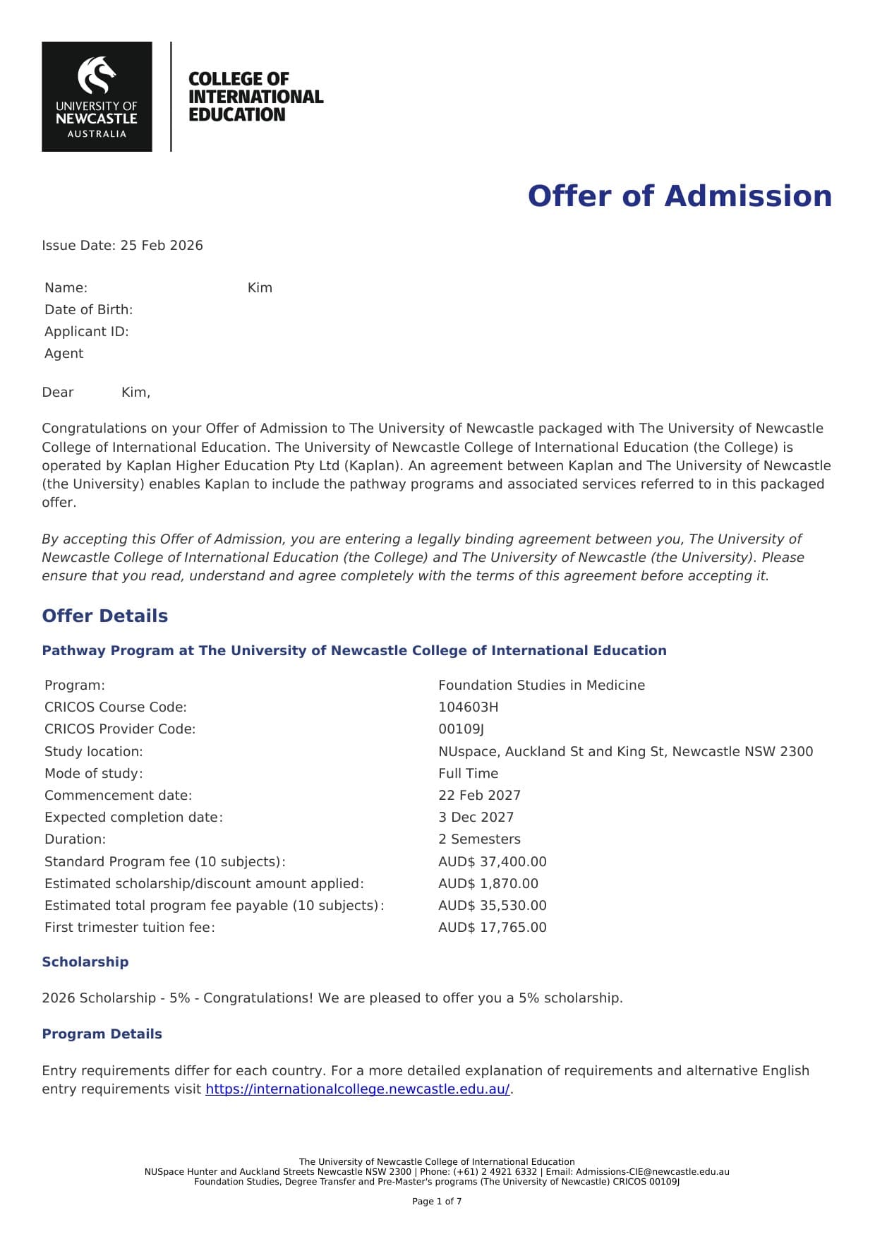 University of Newcastle (Kaplan CIE)