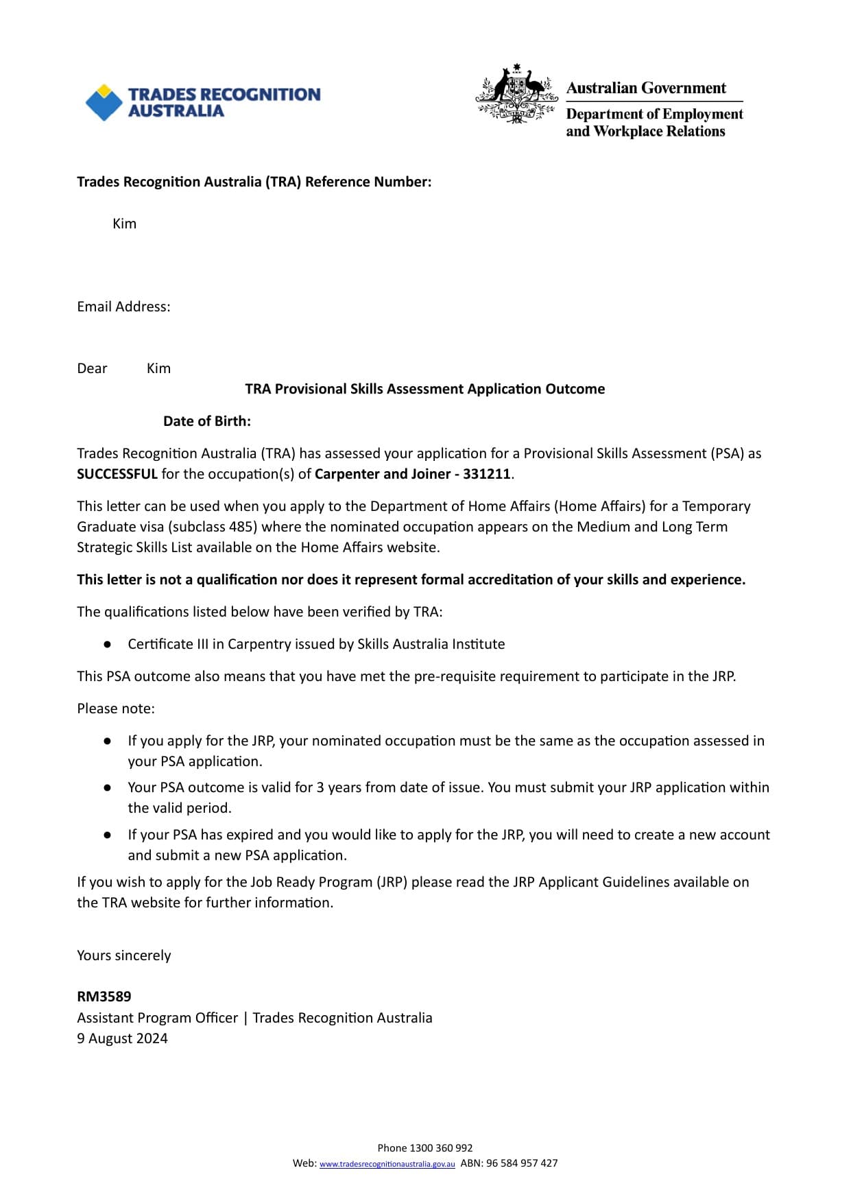 Trades Recognition Australia (TRA)